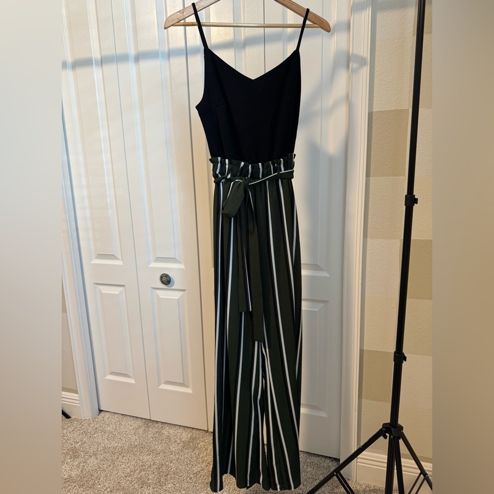 Blue Rain Black and Green Striped Jumpsuit